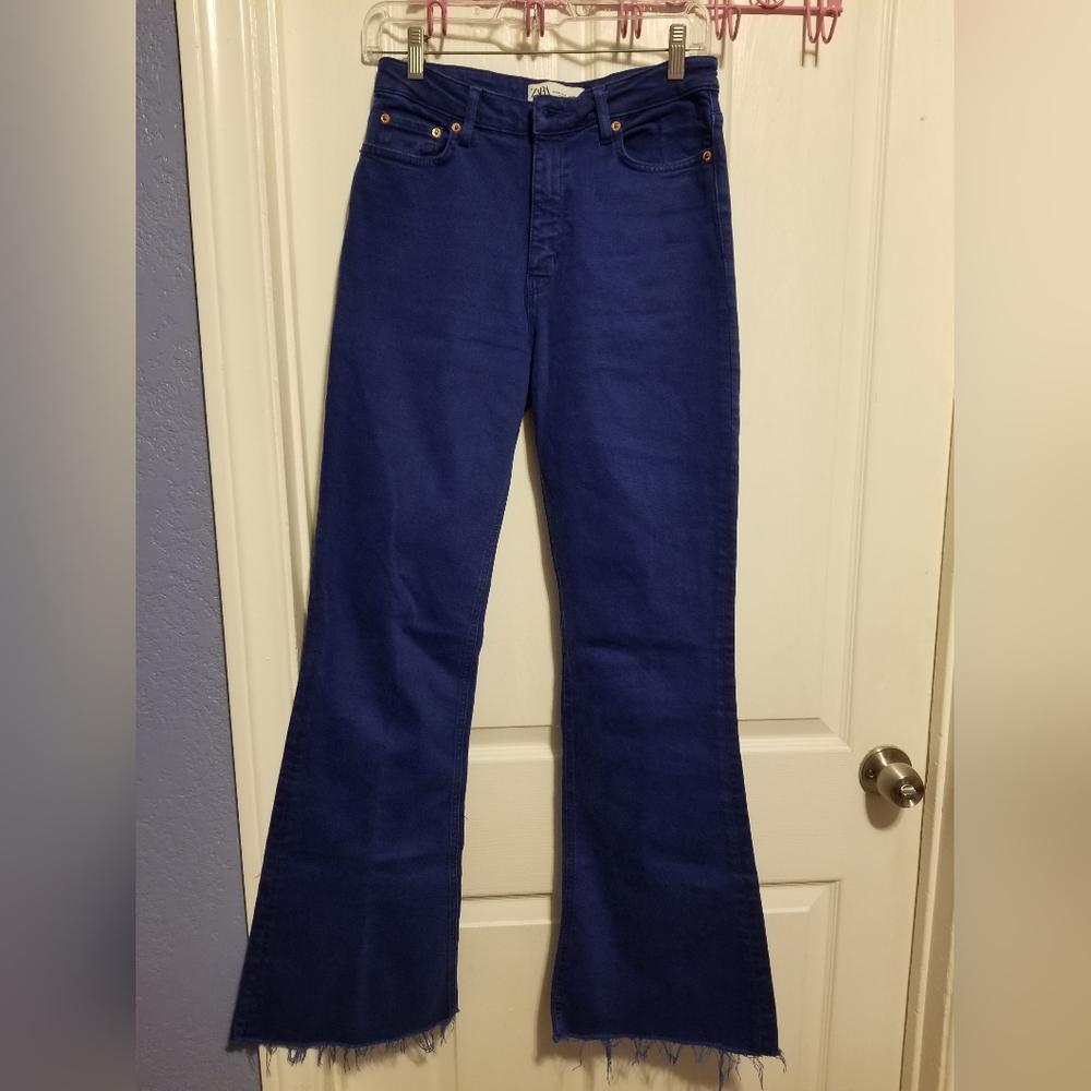 Zara High Rise Skinny Flare Juno Blue Jeans Size 6